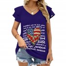 America 250 Years of Love Liberty & Freedom Women's Ruffle Sleeve V-Neck T-Shirt America 250 Years of Love Liberty & Freedom Women's Ruffle Sleeve V-Neck T-Shirt