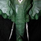 Elephant Ganesh Mask wall art Hand Carved wood Balinese sculpture Decor Green
