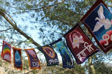World Peace Prayer Flag Diversity Rainbow Garden Bali Batik Balinese Wall Art