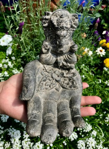 Ganesha Mudra Blessing Hand Statue Incense burner cast Lava stone Bali art