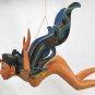Flying Dewi Sri Nude Goddess Mobile Demon Chaser Carved Wood Balinese art Teal