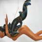 Flying Dewi Sri Nude Goddess Mobile Demon Chaser Carved Wood Balinese art Teal