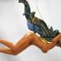 Flying Dewi Sri Nude Goddess Mobile Demon Chaser Carved Wood Balinese art Teal