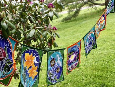 Sacred Lotus Prayer Flag  Wall hanging Handmade Bali Batik Art banner bunting