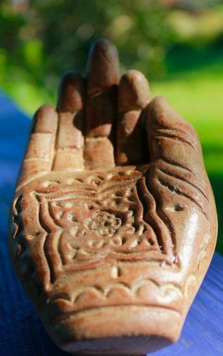 Hamsa hand Incense Burner Henna Mudra handmade Terracotta Clay Bali art