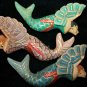 Winged Mermaid Goddess Ornament Set Hand Carved Painted Wood Balinese Folk Art