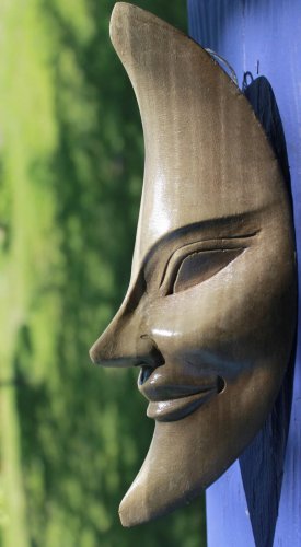 Chandra Man in the Moon Mask Wall art Natural Hibiscus Wood Carving Bali Art 9"