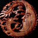 Dragon & Crescent Moon Wall Art Plaque Panel Hand Carved Balinese Wood carving