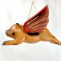 Balinese FLYING Pig Mobile Winged Demon chaser Handmade carved wood Bali Art 7"