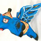 Balinese Winged flying Elephant mobile Demon Chaser carved wood Bali Art Blue 6"