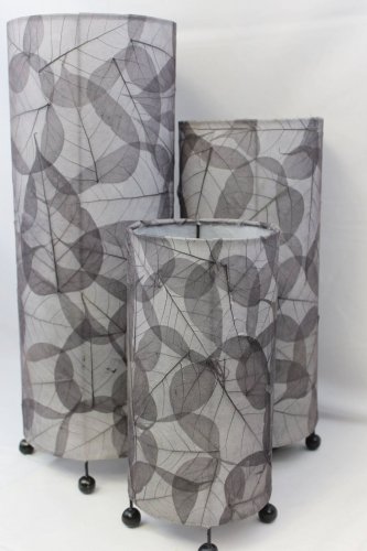 Table lamp Natural Cocoa Leaf Cylinder Lantern Handcrafted Home decor Bali Gray