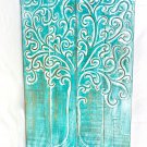 Tree of Life Wall art Sculpture Washed Teal Hand Carved Wood Bali Decor