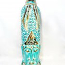 Buddha Mask Wall Art Sculpture washed Teal Hand Carved Wood Bali Decor
