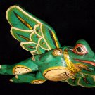 FLYING Frog Mobile winged Toad hand carved wood Balinese Folk Art green 8"