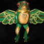 FLYING Frog Mobile winged Toad hand carved wood Balinese Folk Art green 8"