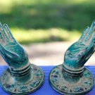Bronze Buddha Mudra hands Knob Handle Cabinet Pull Cast Verdigris Bali Art