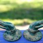 Bronze Buddha Mudra hands Knob Handle Cabinet Pull Cast Verdigris Bali Art