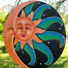 Sun & Moon Sunburst Wall Sculpture Bali Art hand carved painted Blue Green