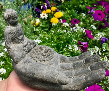 Buddha Mudra Blessing Hand Statue Incense burner cast Lava stone Bali art
