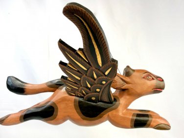 Flying Winged Cow Jumping Mobile Demon Chaser Carved Wood Balinese art