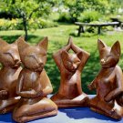 Yoga Pose Cat Asana Buddha Cats Statue Hand Carved Suar Wood Balinese Art