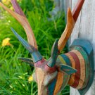 Deer Stag Vegan taxidermy Mount Wall Sculpture Carved Wood Boho Chic Bali art