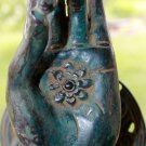 Buddha Mudra Hand Door Handle Knob Cast Bronze Verdigris Green Bali Art Left