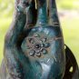 Buddha Mudra Hand Door Handle Knob Cast Bronze Verdigris Green Bali Art Left