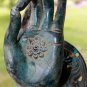 Buddha Mudra Hand Door Handle Knob Cast Bronze Verdigris Green Bali Art Left