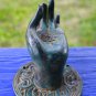 Buddha Mudra Hand Door Handle Knob Cast Bronze Verdigris Green Bali Art Left