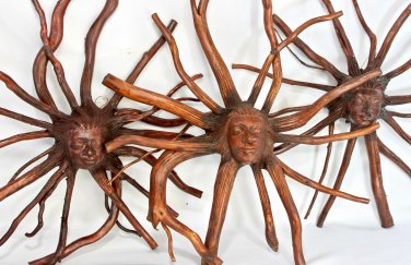 Nature Sun Goddess Tree Root spirit Sculpture Carved wood Balinese art 12"