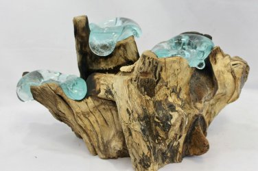 Blown molten Candle Holder slumped Glass Driftwood Candelabra Candleholder