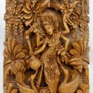 Balinese Saraswati Goddess Relief Wall art Panel Hand Carved wood Bali Art