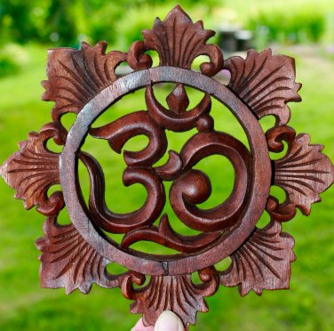 Sacred Om Mantra &agrave;&yen;� Plaque Panel Wall Art sculpture Hand Carved wood Balinese
