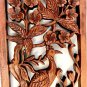 Balinese Peacock Panel Architectural Wall Art Plaque Hand Carved Wood Bali Decor