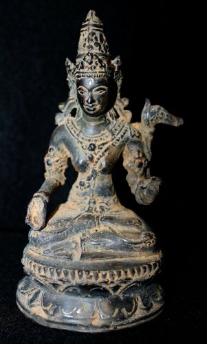 Vintage Dewi Sri Bronze Statue Rice Goddess Lakshmi Verdigris Balinese Art