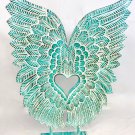 Angel Wings Sculpture Statue Washed Teal Hand Carved Wood Bali Art Decor