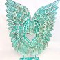 Angel Wings Sculpture Statue Washed Teal Hand Carved Wood Bali Art Decor