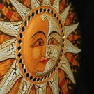 SUN Moon Mosaic Wall Art Plaque Celestial Bali Batik Style Handmade Decor