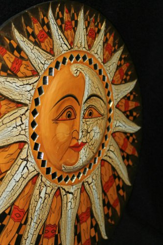 SUN Moon Mosaic Wall Art Plaque Celestial Bali Batik Style Handmade Decor
