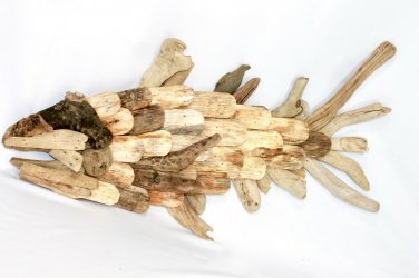 Fish Sea Life Wall Art Sculpture Rustic Driftwood Handmade Wood nautical Decor
