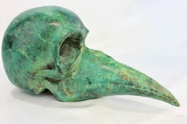 Gothic Black Plague Mask Bird Skull Statue lost wax Cast Bronze Balinese Art