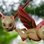 Winged CAT ornament mobile set Crib Guardian hand carved wood Bali Folk Art