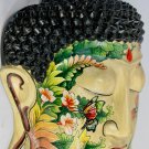Serene Buddha Mask Wall Sculpture Hand Painted & Carved Wood Balinese art