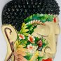 Serene Buddha Mask Wall Sculpture Hand Painted & Carved Wood Balinese art