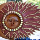 Red Wind blown SUN & Moon Mosaic Wall Plaque Hand carved Painted Bali folk Art