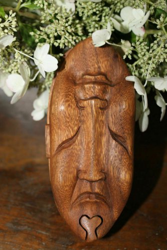 Comedy Tragedy Mask secret puzzle Box jewelry trinket Hand carved wood Bali art
