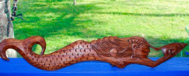 Swimming Mermaid wall art Panel Balinese wood carving nautical Decor right