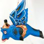 Balinese Winged flying Elephant mobile Demon Chaser carved wood Bali Art Blue 9"