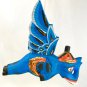 Balinese Winged flying Elephant mobile Demon Chaser carved wood Bali Art Blue 9"